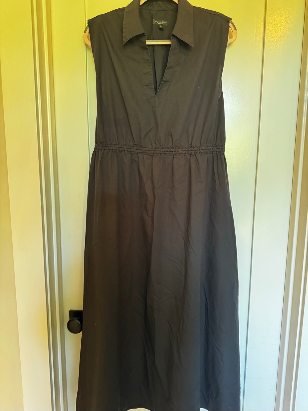 rag & bone Black Sleeveless Collared Midi Dress w/ drawstring waist & back vent